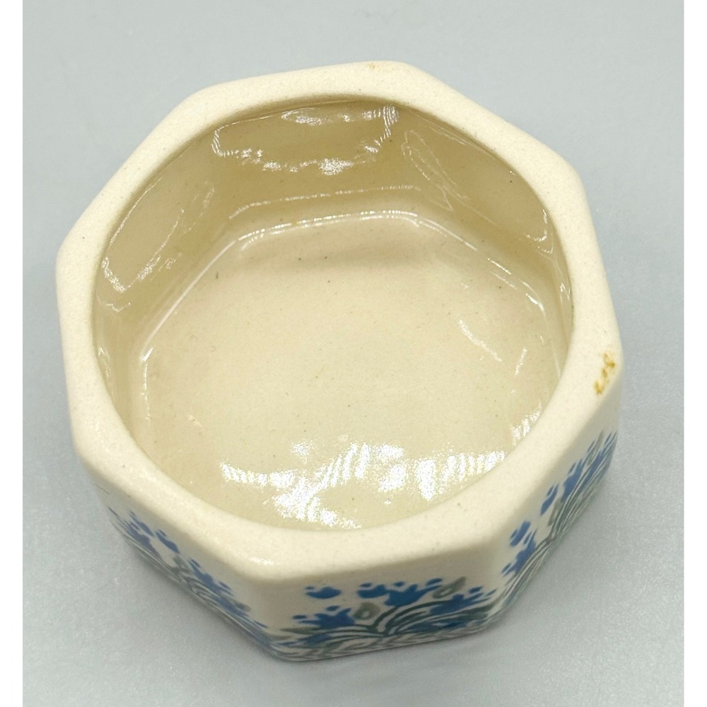 Polish Pottery Mini Pretzel Trinket Box Blue Tulips Octagon Ceramika Artystyczna - Picture 8 of 11